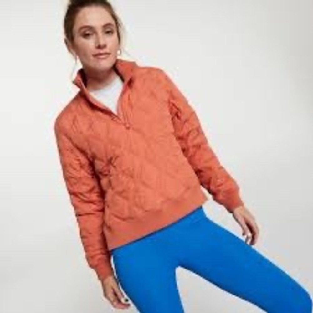 Calia by Carrie Underwood Quilted Quarter Zip Pullover Coral Orange Womens
